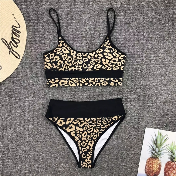 New Golden Leopard Highwaisted Bikini Set Swimsuit - Picture 5 of 7